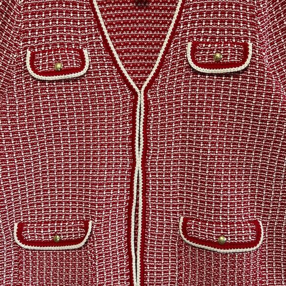 Talbots Tipped Tweed Sweater Jacket NWT Women's Sz 2X Red Refined Preppy Bold - Picture 4 of 6